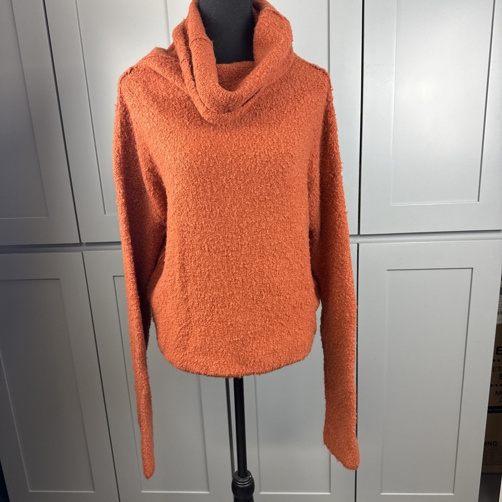 Free People Cowl Neck Bouclé‎ Knit Sweater Burnt Orange Wool Alpaca Blend Large